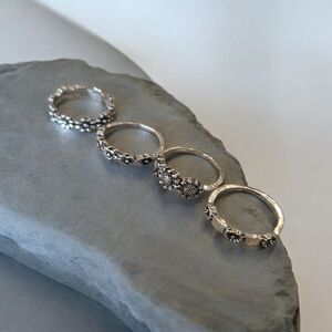 Vintage Bohemian Silver Tone Ring Set